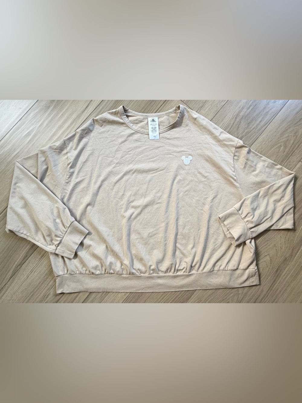 Beige Mickey Mouse Cropped Lightweight Sweatshirt Disney Embroidered Mickey 1X